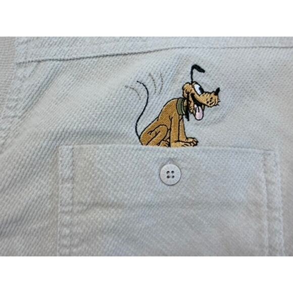 VTG Disney Store Mickey Mouse Playful Pluto Corduroy Shirt Sz S Oversized Cream - Picture 7 of 11